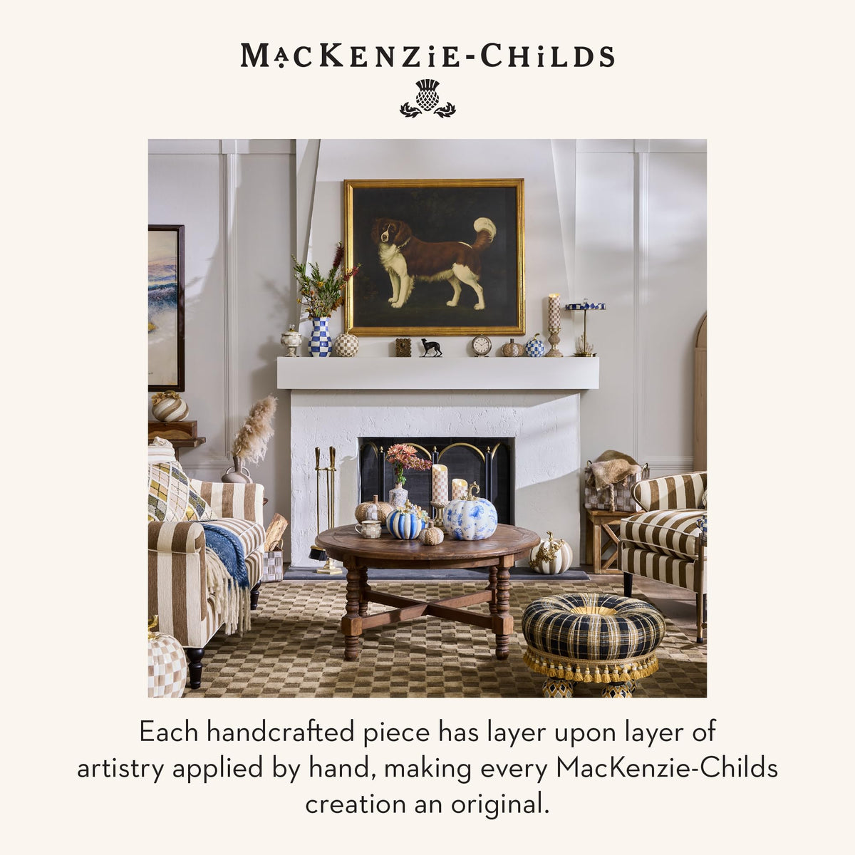 MACKENZIE-CHILDS Resin Pumpkin, Mini, Brown-and-White Mocha Check