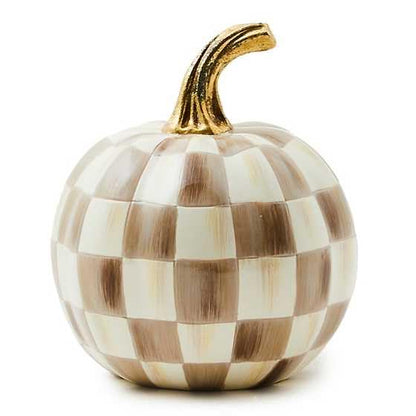 MACKENZIE-CHILDS Resin Pumpkin, Mini, Brown-and-White Mocha Check