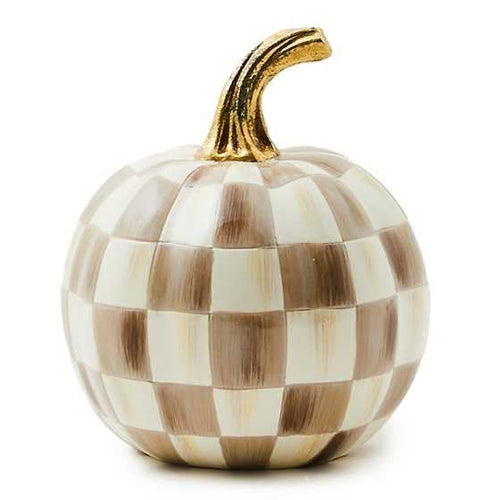 MACKENZIE-CHILDS Resin Pumpkin, Mini, Brown-and-White Mocha Check