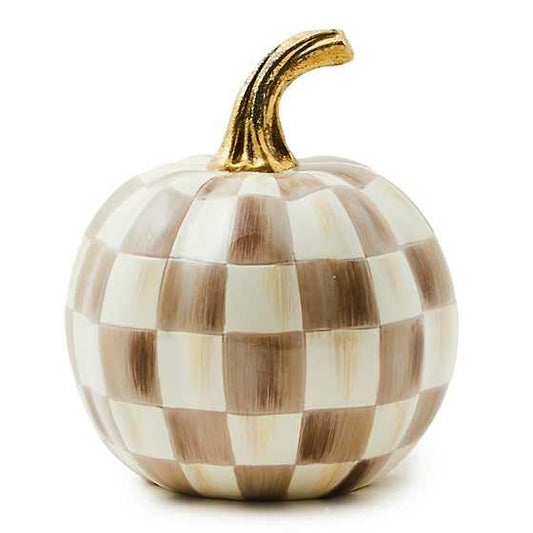 MACKENZIE-CHILDS Resin Pumpkin, Mini, Brown-and-White Mocha Check