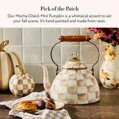 MACKENZIE-CHILDS Resin Pumpkin, Mini, Brown-and-White Mocha Check