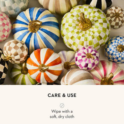 MACKENZIE-CHILDS Resin Pumpkin, Mini, Brown-and-White Mocha Check